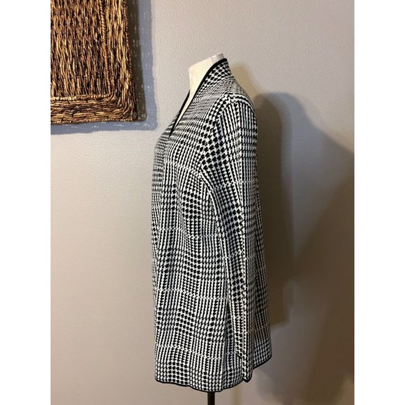 Kasper Womens Cardigan Sweater Jacket XL Extra Large Black White Check $118 - Picture 3 of 9